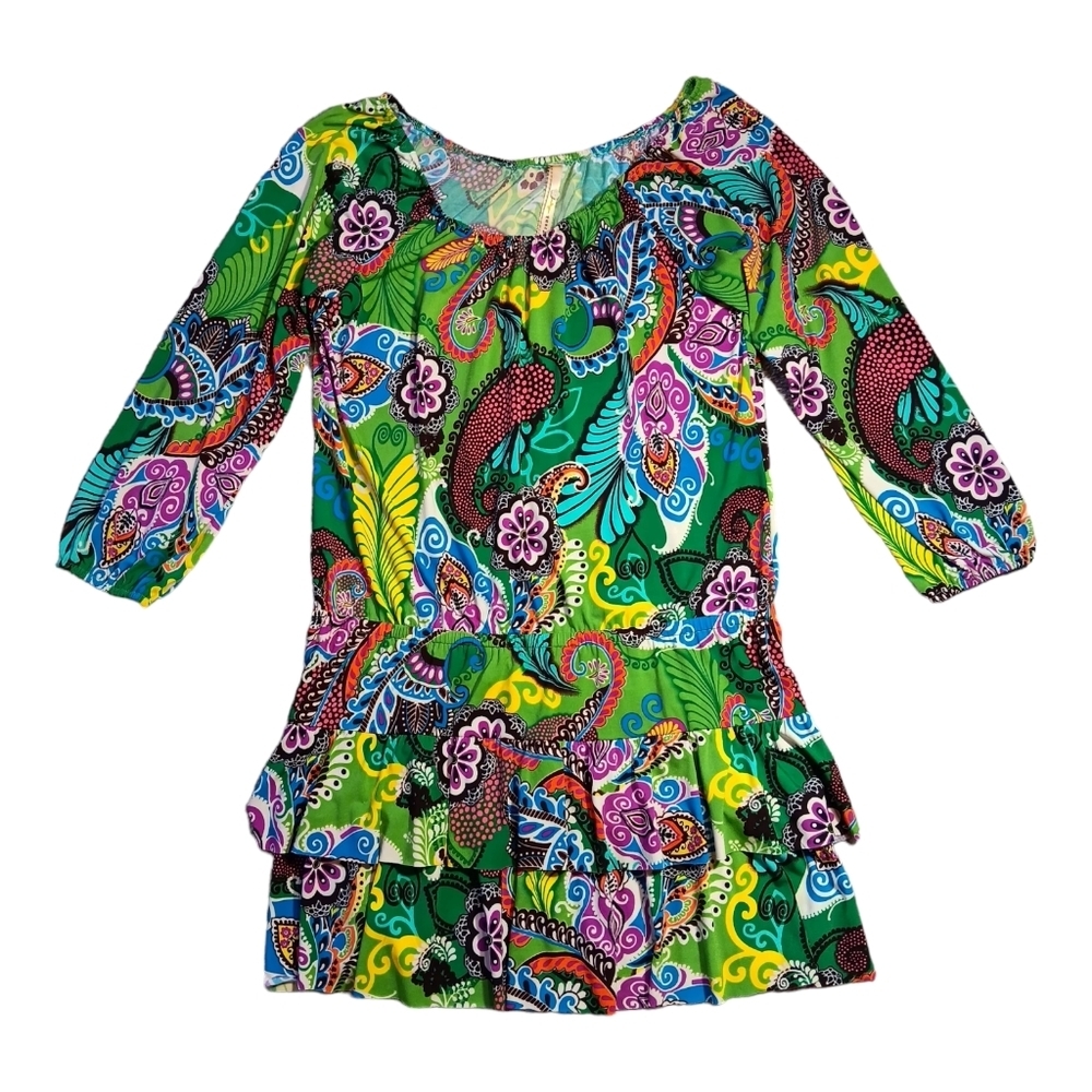 Uncle Frank Dress Women's Medium Tropical Floral Tiered Colorful Mini